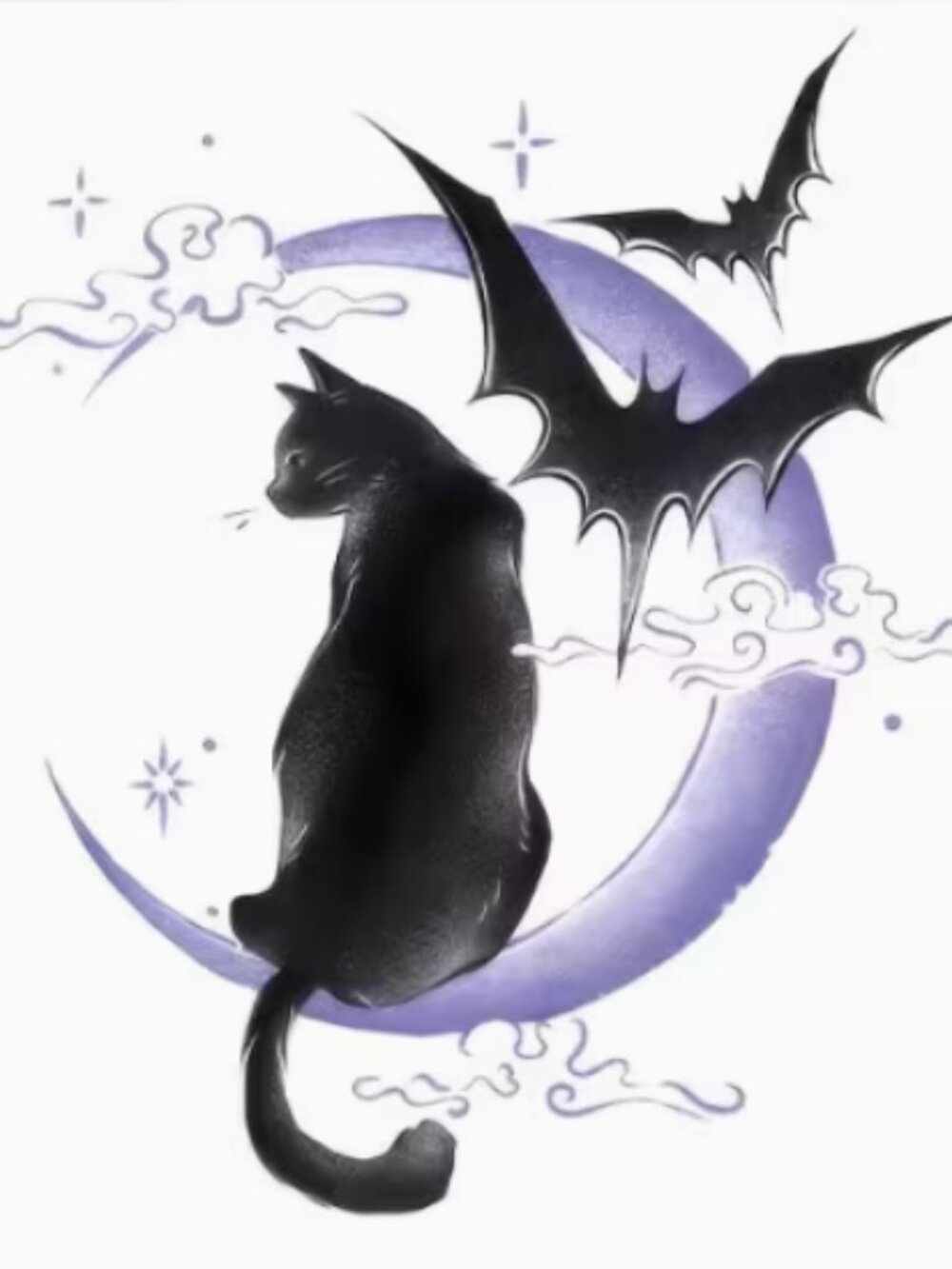🐈‍⬛️ Halloween Tattoo - Cat and Bats on Moon